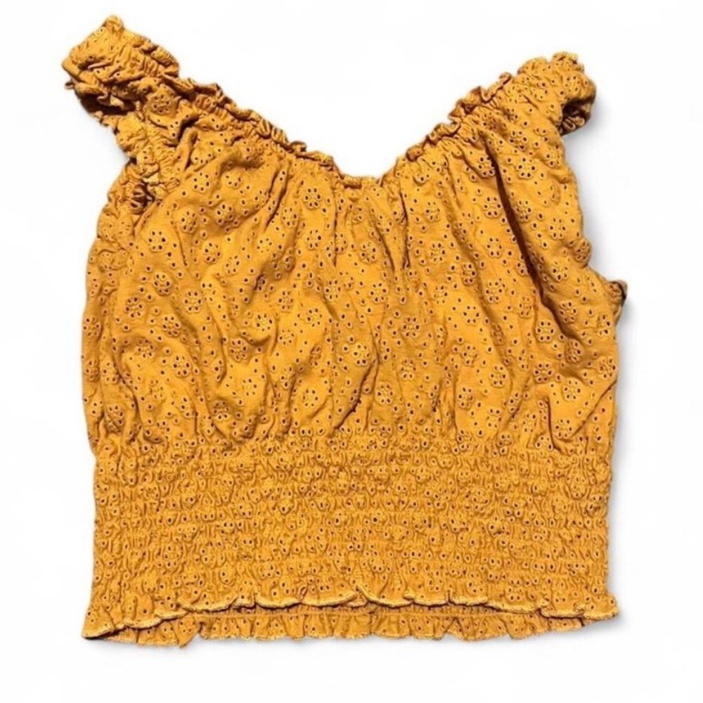 Go Wild Women’s Mustard Eyelet Crop Top - Picture 2 of 7